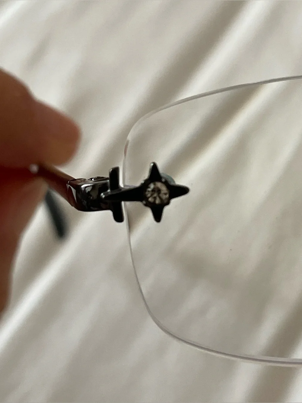 trendy black rimless clear glasses with diamond details